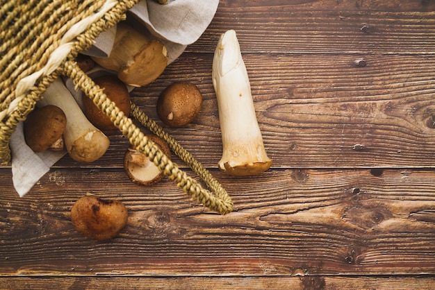 Fallen on side basket with mushrooms