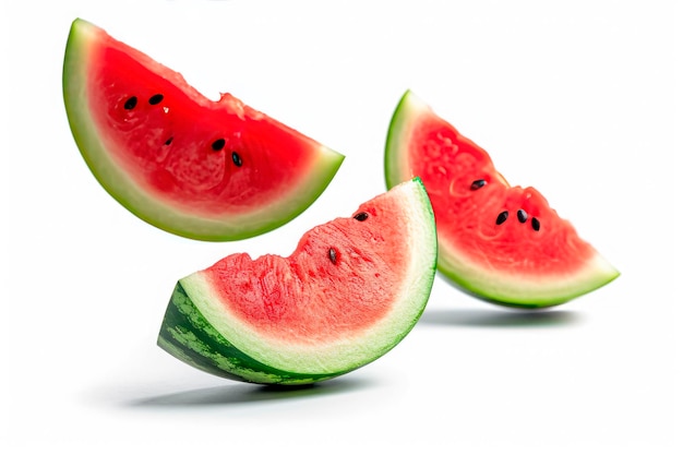 Free Photo falling watermelon slices isolated on white background