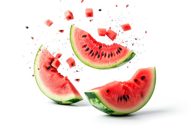 Free photo falling watermelon slices isolated on white background