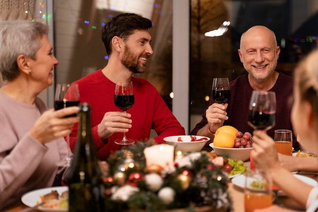 Family celebrating at a festive christmas dinner