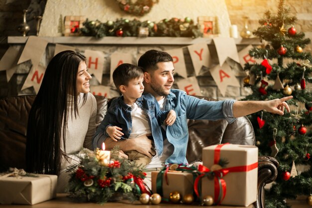 Family on Christmas with presents