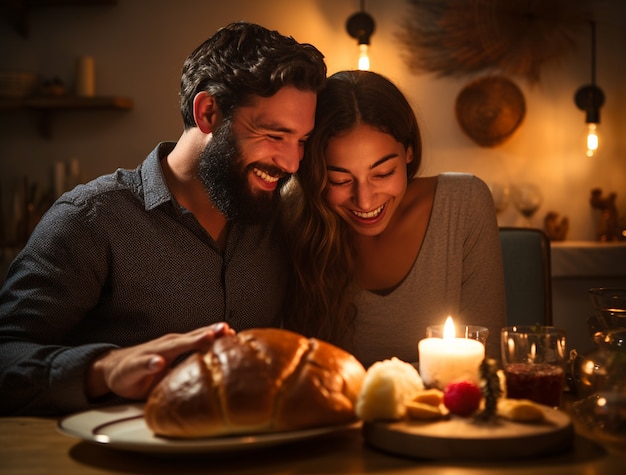 Free photo family enjoying challah dish for hanukkah