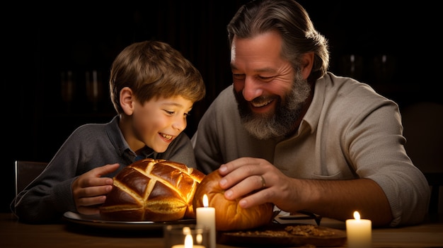 Free Photo family enjoying challah dish for hanukkah