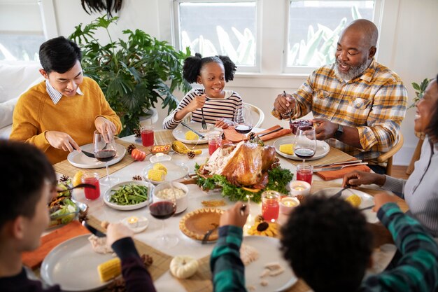 Family enjoying the thanksgiving day dinner