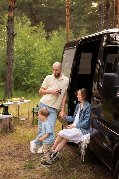 Family enjoying time in camping site