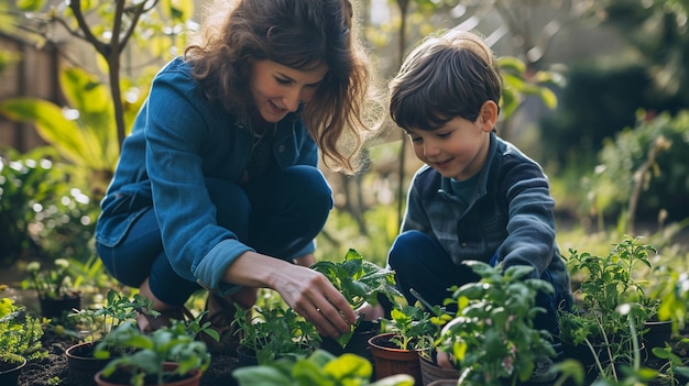 Free photo family in the garden planting vegetation together