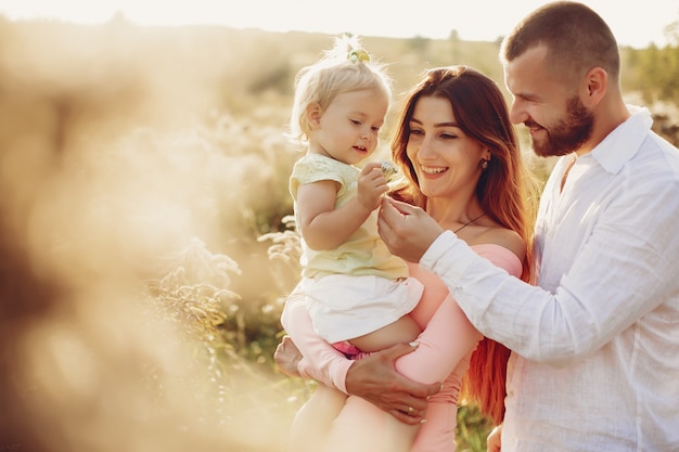 Family have fun in a park