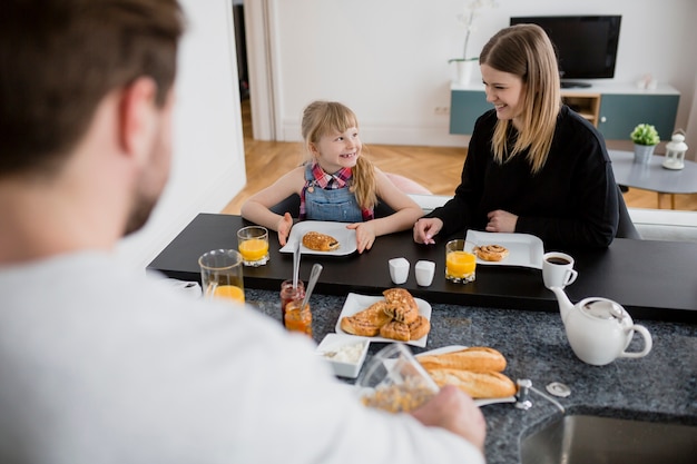 Family having breakfast together