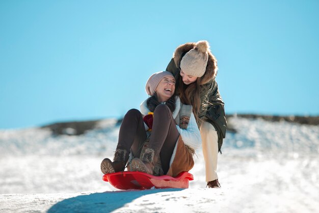 Family having fun in winter time