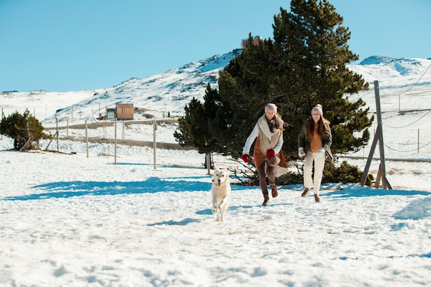 Family having fun in winter time