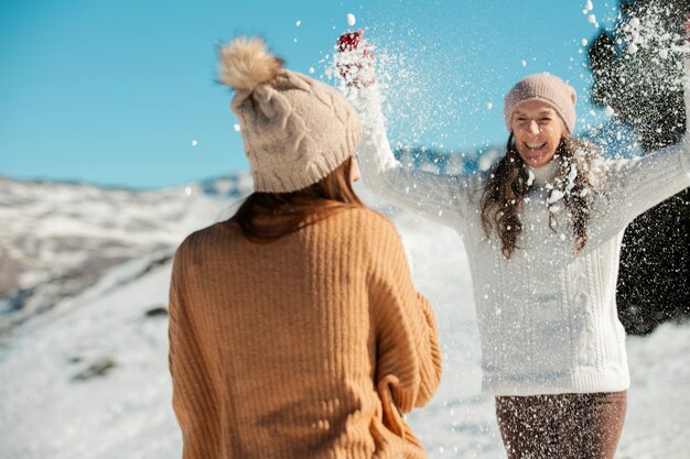 Family having fun in winter time