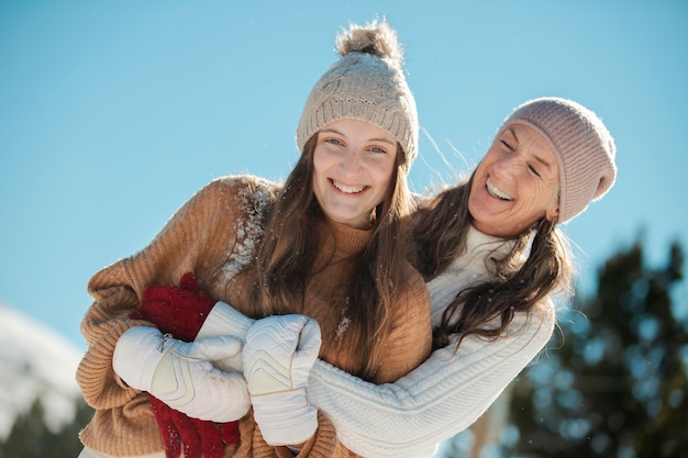 Family having fun in winter time