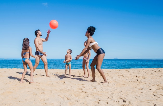 Family having fun with a ball