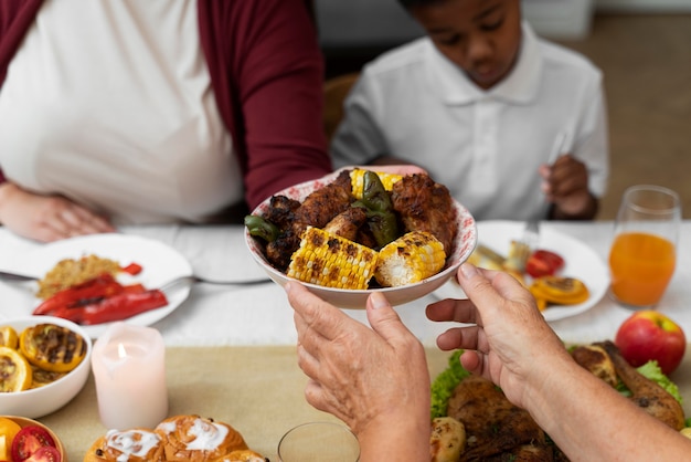 Family having a nice thanksgiving dinner together