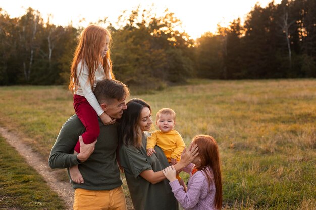 Family lifestyle outdoors in autumn time