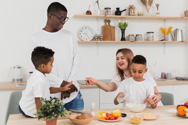 Family preparing dinner together