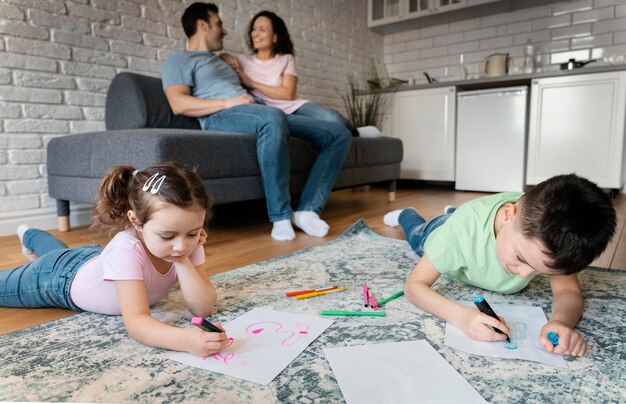 Family spending time together full shot