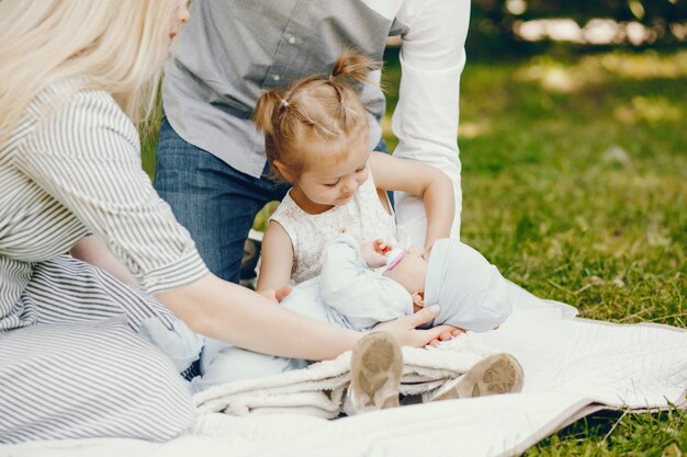 family in a summer park