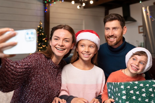 Family taking a selfie on christmas day