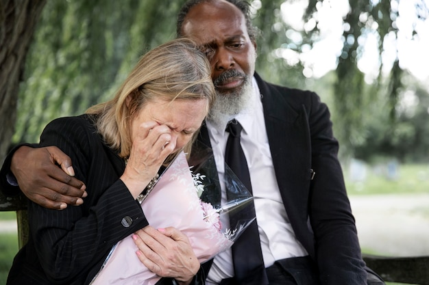 Family visiting grave of loved one