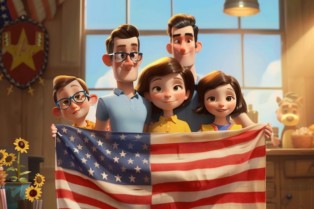 Family with the american flag for us national loyalty day celebration