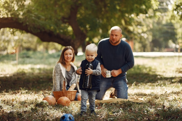 Family with little son in a autumn park