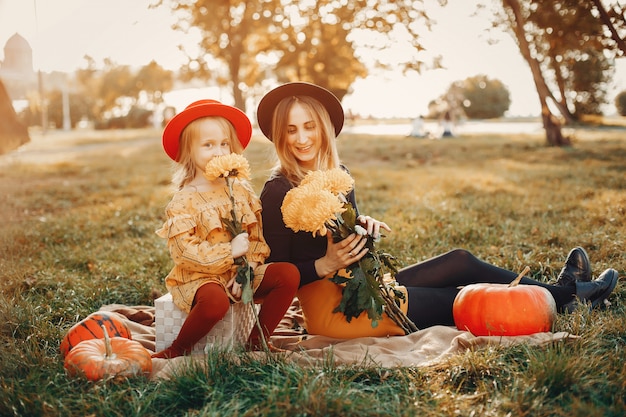 Family with pumpkins