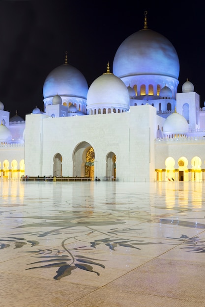 Free Photo in the famous abu dhabi sheikh zayed mosque by night, uae.