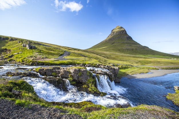 Famous Kirkjufellsfoss mountain in Iceland