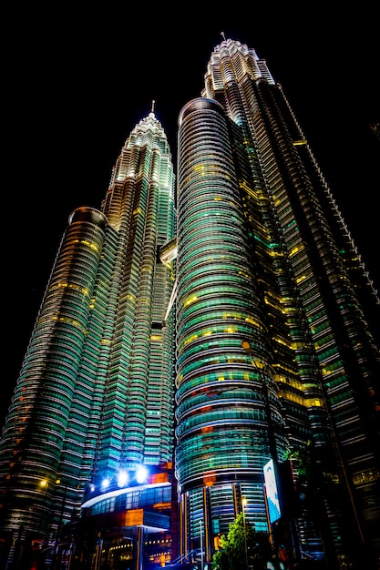 Famous Petronas Twin Towers in Kuala Lumpur at night