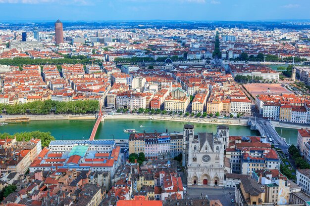 Famous view of Lyon from the Notre Dame de Fourviere Basilica