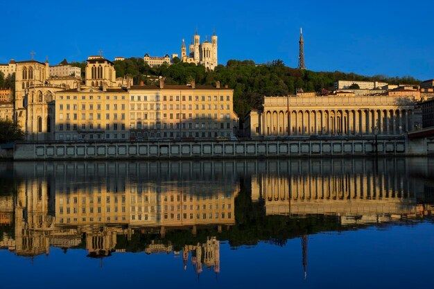 Famous view of Saone river in Lyon France