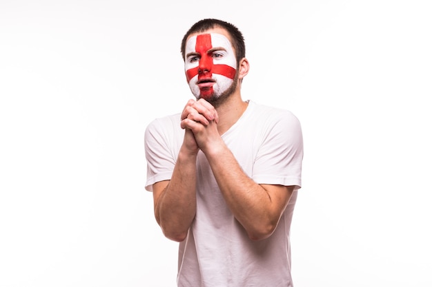 Free Photo fan support of england national team pray with painted face isolated on white background