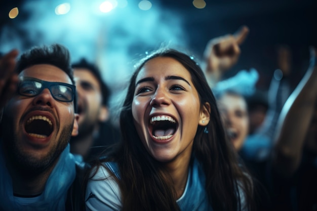 Fans cheering at soccer final between argentina and colombia