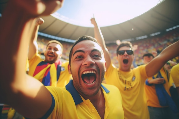 Fans cheering at soccer final between argentina and colombia