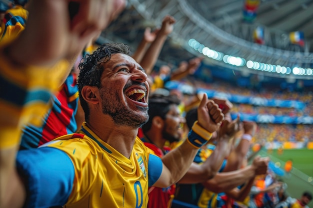 Fans cheering at soccer final between argentina and colombia