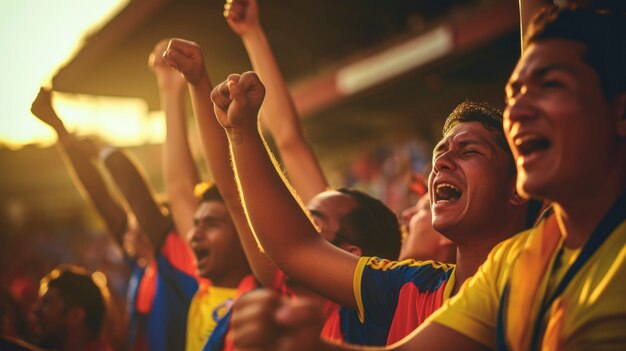 Fans cheering at soccer final between argentina and colombia