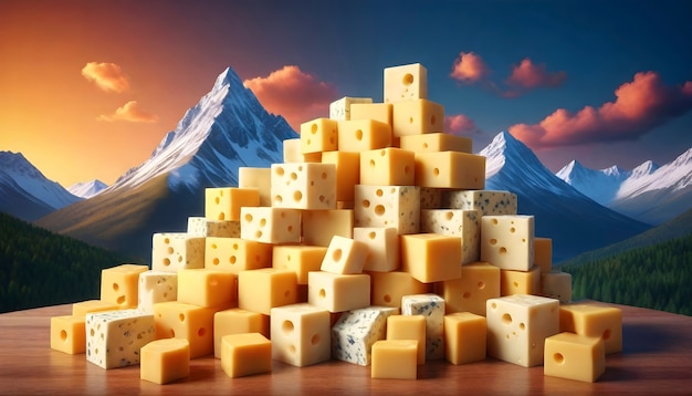 Free photo fantastic mountain made of cheese