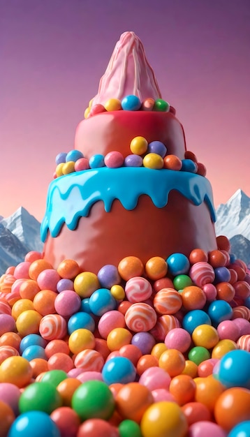 Free Photo fantastic mountain made of sweets