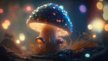 Free photo fantastic wonderland forest landscape with mushrooms and flowers ai generative