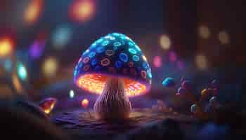 Free photo fantastic wonderland forest landscape with mushrooms and flowers ai generative