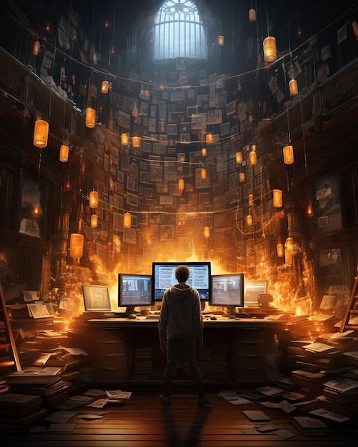 Free Photo fantasy computer workplace illustration