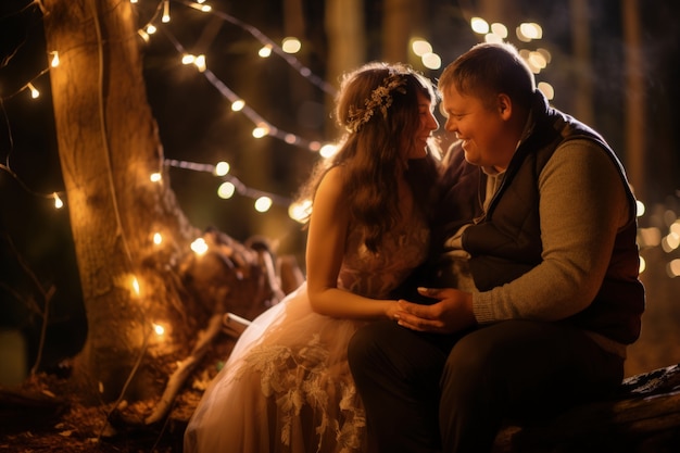 Fantasy couple getting married with lights