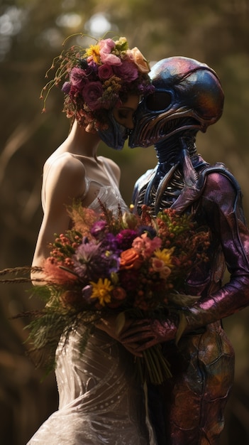 Free photo fantasy creatures couple getting married