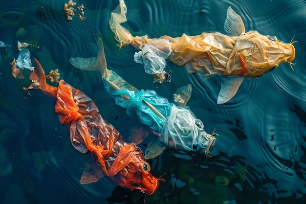 Fantasy fishes made of plastic