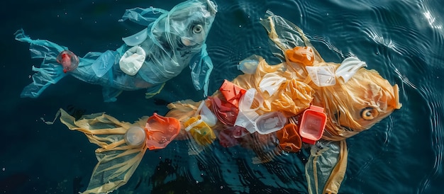 Fantasy fishes made of plastic