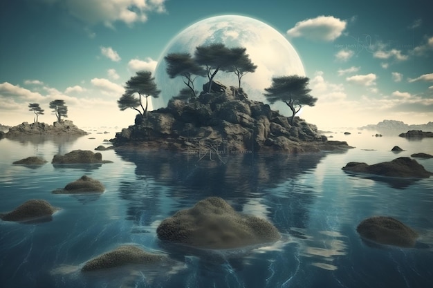 Free Photo fantasy floating island landscape