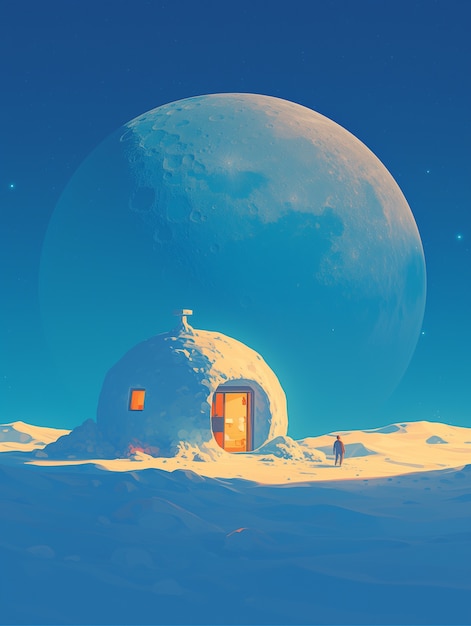 Free Photo fantasy house on the moon illustration