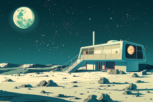 Free photo fantasy house on the moon illustration