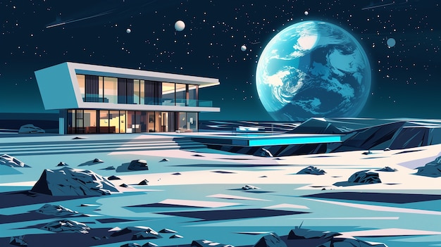 Free photo fantasy house on the moon illustration